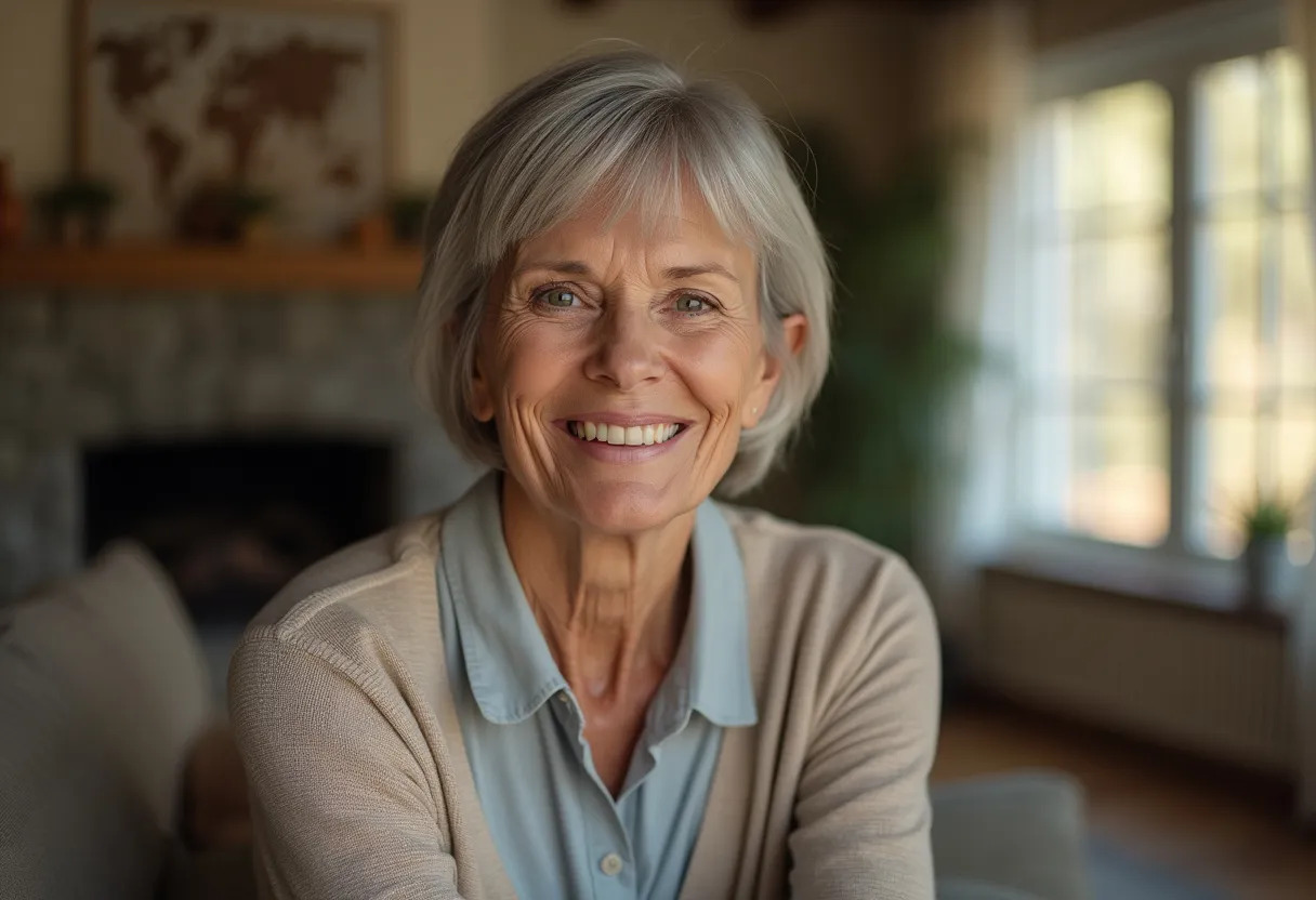 femme 60 ans coupe de cheveux frange