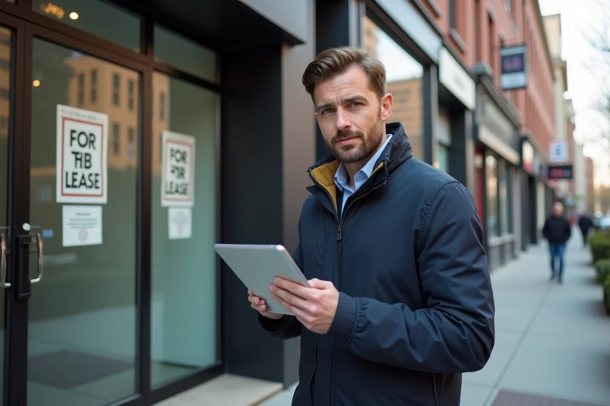 Agent immobilier devant un local commercial vacant