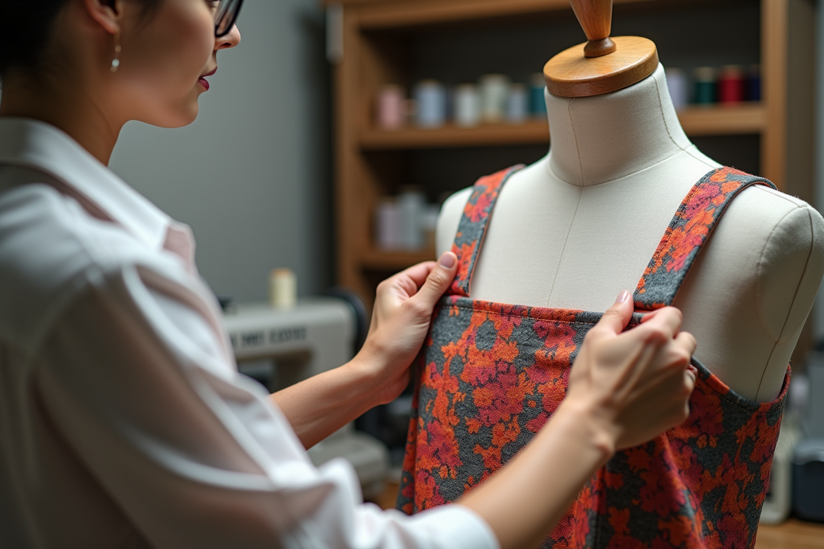 Couturier ajustant la sangle d’un sac en tissu coloré