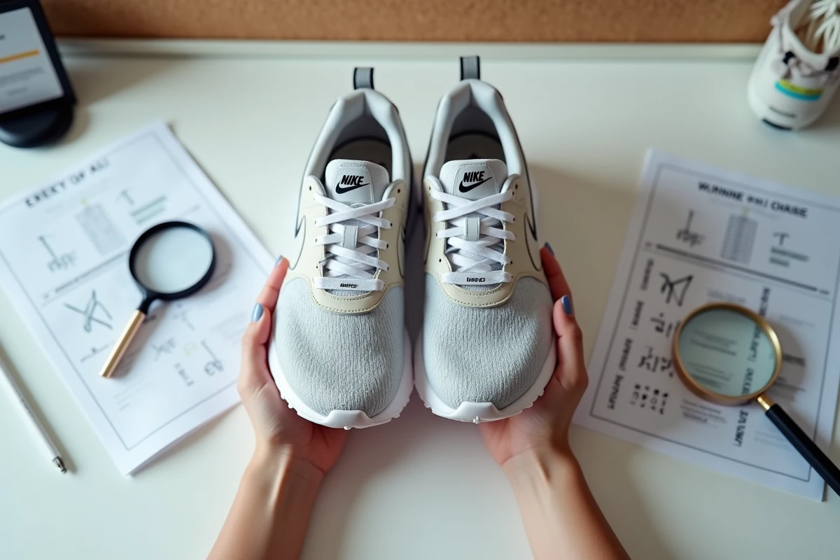 Comparaison côte à côte de chaussures Nike authentiques et contrefaites tenues par une adolescente