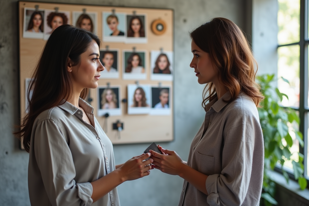 Coiffeuse professionnelle conseillant une cliente