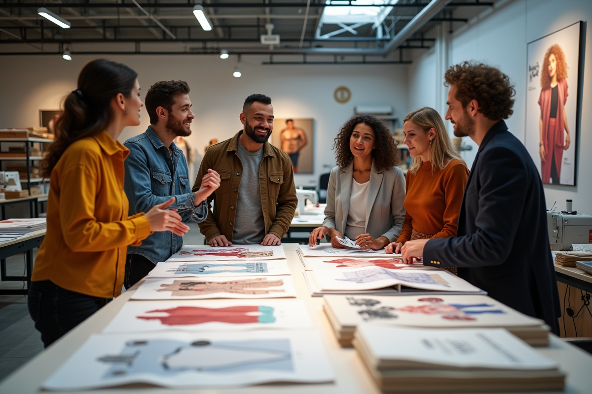 Groupe de designers de mode autour d