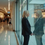 Femme d affaires regardant une vitrine de magasin fermé