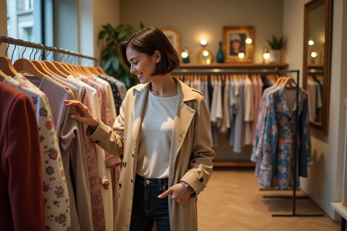 Femme élégante dans une boutique parisienne chic