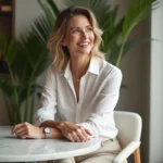 Femme élégante portant une montre en argent dans un café moderne