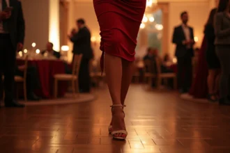 Femme élégante en robe de cocktail dansant lors d'une soirée