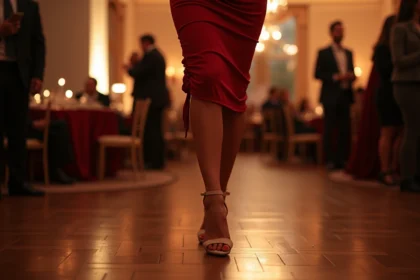 Femme élégante en robe de cocktail dansant lors d'une soirée