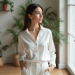 Femme en portrait dans un intérieur moderne et lumineux