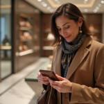 Femme élégante dans une boutique de luxe avec sac à main
