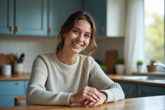 Femme souriante mettant une bague en argent