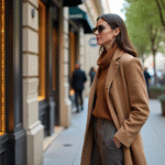 Femme élégante sur l'avenue Montaigne à Paris