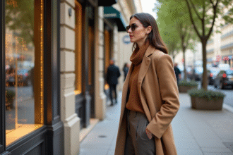 Femme élégante sur l'avenue Montaigne à Paris