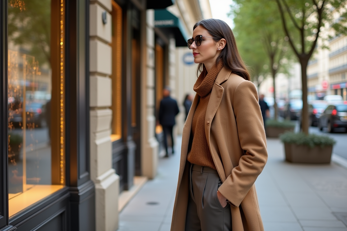 Femme élégante sur l'avenue Montaigne à Paris