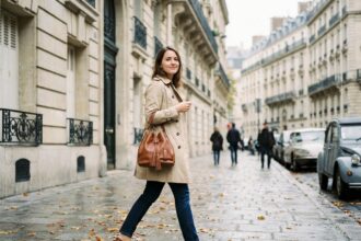 Femme élégante avec sac Premier Flirt dans Paris