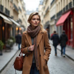 Jeune femme élégante dans une rue parisienne animée