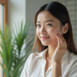 Femme appliquant un serum vitamine B12 sur le visage