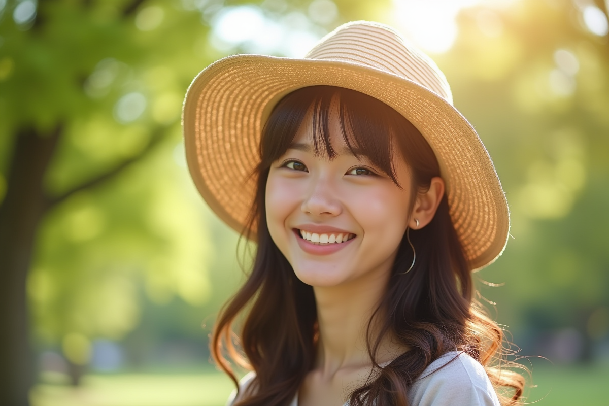 Femme souriante portant un chapeau d