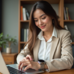 Femme élégante ajustant sa montre en intérieur lumineux