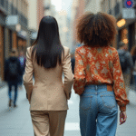 Deux femmes en ville portant des tenues élégantes et modernes