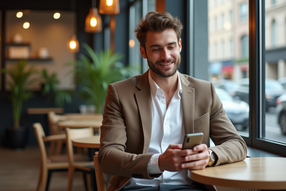 Homme au café en intérieur avec style décontracté