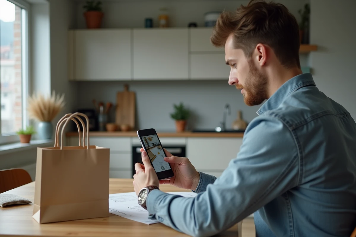 Jeune homme organisant ses documents de retour à la maison