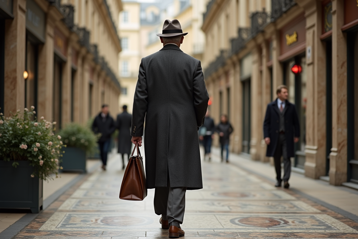 Homme chic dans la galerie Vivienne à Paris