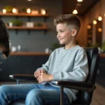 Adolescent regardant sa coupe de cheveux dans un miroir