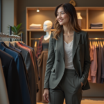 Jeune femme mode souriante dans une boutique urbaine