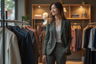 Jeune femme mode souriante dans une boutique urbaine