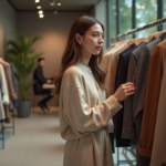 Jeune femme élégante dans une boutique de mode sophistiquée