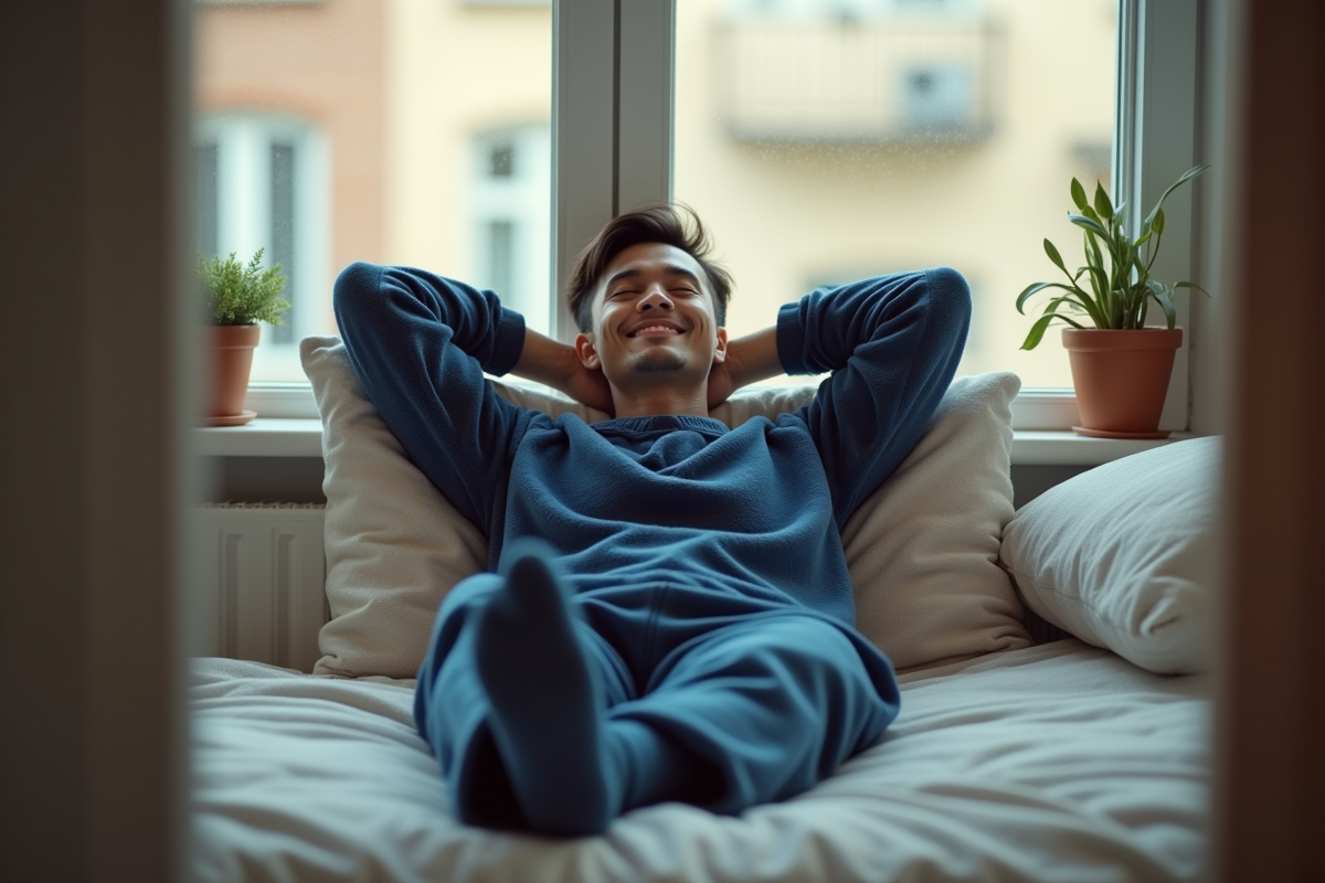 Jeune homme détendu en piloupilou près d
