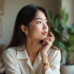 Femme au visage en diamant dans un intérieur moderne