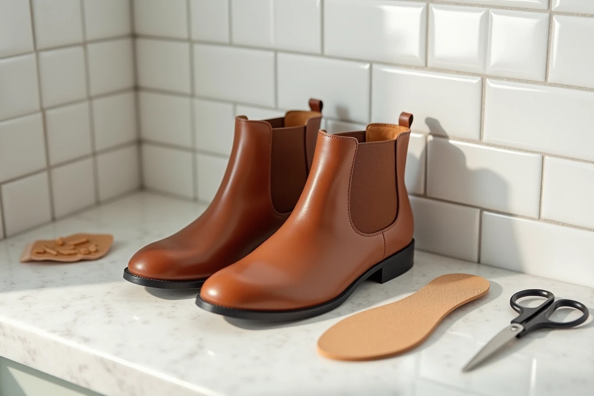 Bottines en cuir avec semelle de rembourrage et coussin talon pour réduire l'espace dans une chaussure trop grande
