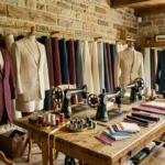 Atelier de tailleur artisanal en Bourgogne-Franche-Comté avec mannequins, tissus et machines à coudre